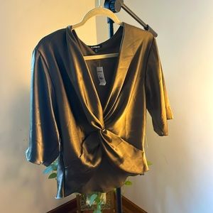 NWT Express olive green short twist front top